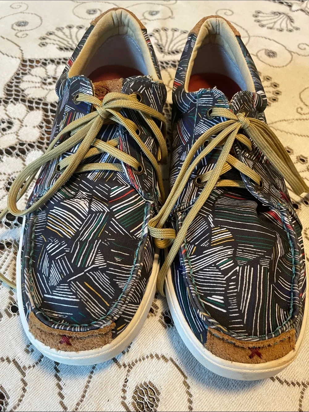 Twisted X Hooey Loper Multicolor Abstract Boat Shoes Extra Long Laces